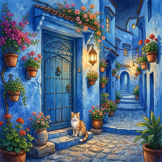 Illustration of The Blue Door of Chefchaouen