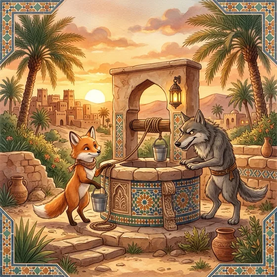 Illustration of The Clever Fox and the Greedy Wolf