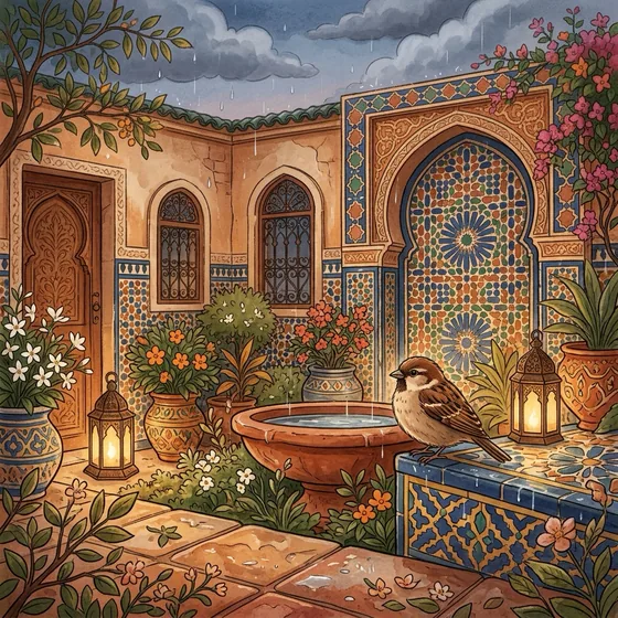 Illustration of The Sparrow and the First Rain
